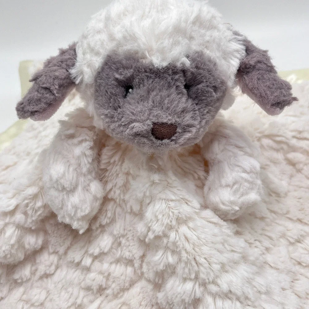 Mary Meyer Marshmallow Zoo Lamb Lovey Security Blanket Cream Grey Satin Trim